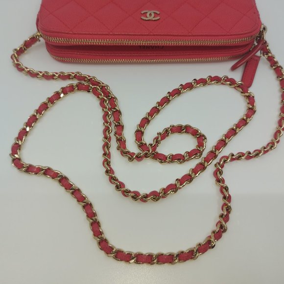 Chanel Pink Caviar Leather Double Zip Wallet On Chain 2017 - Picture 8 of 12